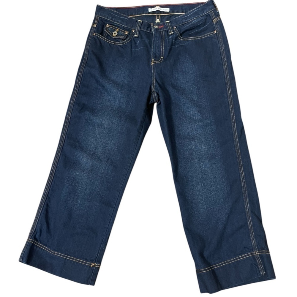 Y2K Vintage Tommy Hilfiger Cropped Wide-Leg Jeans/Pants Size 8 Mild Distressing